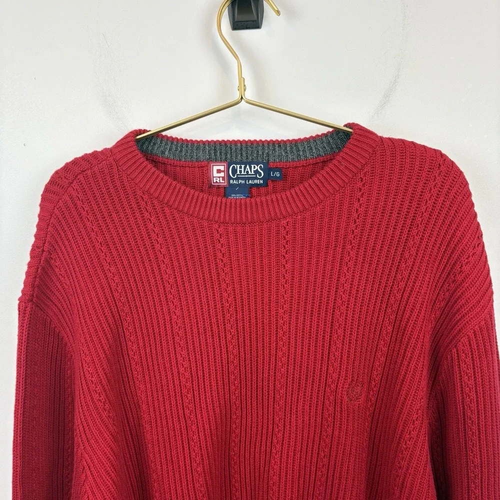 NWT VTG Deadstock Chaps Ralph Lauren Red Holiday Knit‎ Sweater 100% Cotton Sz L